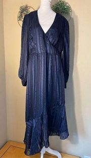 NWT! Adyson Parker Black Iris Indigo Stripe Long Sleeve Asymmetrical Hem Large