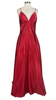 Betsy & Adam Women's Formal Dress Size 14W Red Satin Sleeveless Ball Gown