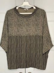 Habitat Brown Black Striped Polka Dot Dolman Sleeve Lagenlook Top Size XL/XXL