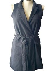 Anthropologie Women sleeveless trench belted coat black jacket NWT Sz medium