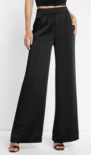 Black High Waist Satin Pleated Wide Leg Pants