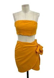 Sabo Skirt Mustard Yellow Two-Piece Wrap Skirt Bandeau Linen Set Size Small