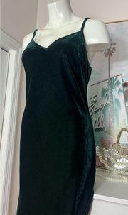 Forever 21 Emerald Green Velvet V-Neck Long Maxi Dress Size Large Sleeveless