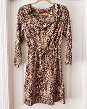 Drawstring Waist Leopard Print Shirtdress