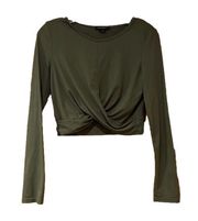 REVAMPED Green Cropped Twist Front Shirt Long Sleeve Top Size Large