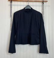 Theory Women’s Navy Blue Pleated Hook & Eye Pocket Blazer Size 2