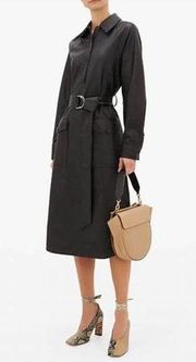 TIBI Black Faux Leather Long Sleeve Belted Midi Dress Size 10