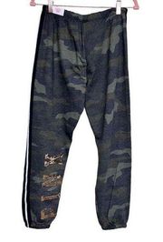 VICTORIA'S SECRET PINK Gold Bling Sequin Classic Sweatpant Green Camo Size Small