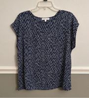 Chaus New York Lightweight Cap Sleeve Navy Blue White Speckled Top Size Medium