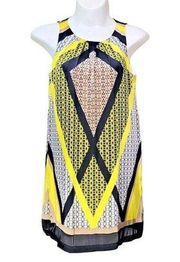 Dana Buchman Yellow/Black Geometric Satin Sheath Sleeveless Midi Dress XL