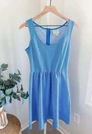Anthropologie Maeve Polka Dot Fit & Flare Dress Blue Small Retro Pinup