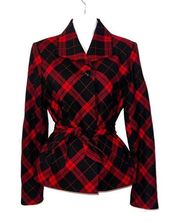 Jones NY Red Black Plaid Wool Jacket