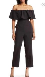 Sam Edelman Black Flouncy Off The Shoulder Women 0 Wide Leg Jumpsuit