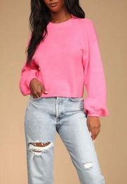 New Lulu’s Bright Eyes Neon Pink Balloon Sleeve Sweater Top XS