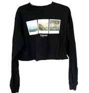 Forever 21 Polaroid Graphic Crop Crew Neck Long Sleeve Black Sweatshirt Sz S/M