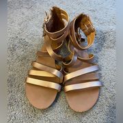 WET SEAL Tan Gold Gladiator Style Sandal With Triple Buckle- Size 9