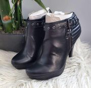 G By Guess Dillyn Black Platform Motocross Round Toe Booties Heels 9M