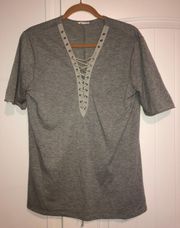 Grey Tie Up T Shirt