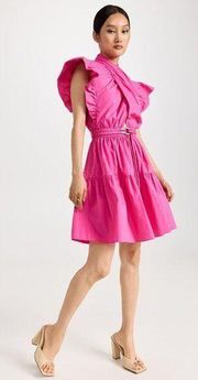 Derek Lam 10 Crosby Finne Ruffled Wrap Tiered Mini Dress in Pink 38 Womens