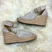 Altar’d State Tan Vegan Suede Perforated Espadrilles Wedges 8