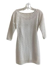 Express Ivory Geometric Lace Women XS 3/4 Sleeve Mini Sheath Dress with Slip