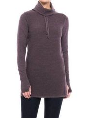 Artisan NY Ribbed Cowl Neck Long Line Hooded Sweater Large Plum Long Sleeve