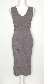 John + Jenn Gray Knit Laser Cut Sleeveless V-Neck Midi Bodycon Dress Medium