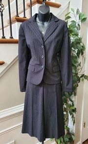 Covington Blue Striped Polyester Single Breasted Blazer & Skirt 2 Piece Suit 10