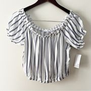 Nordstrom Ten Sixty Sherman Striped Cropped New Off the Shoulder Blouse Sz L