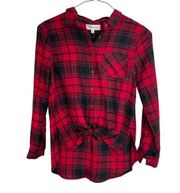Hippie Rose Red Black Plaid Flannel Long Sleeve Button-Down Shirt Size S New