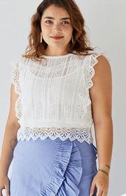 CROCHET TRIM SLEEVELESS LACE TOP IN WHITE, LARGE