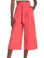 LPA High Rise Wide Leg Cropped Barbie Pink Paperbag Tie Pants Size M