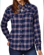 Jachs Girlfriend Bea Blue Roll Tab Flannel Snap Button Up Long Sleeve Shirt