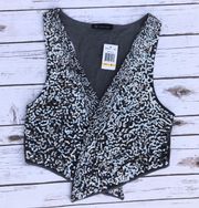 INC gray silver high low SEQUIN VEST SMALL