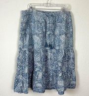 J.Jill Vintage Chambray Jean Prairie Skirt XL Paisley Floral Tiered Boho Tassels