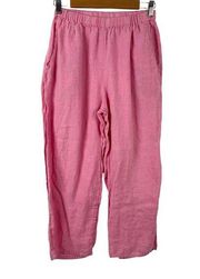 Flax Linen Pants Wide Leg Pink Pockets Pull On Elastic Waist Cropped Size Small