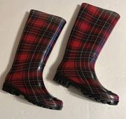 Plaid red plaid rain boots size 6
