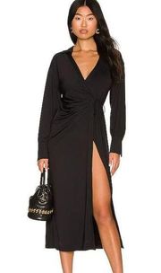 L'Academie Elsa Midi Wrap Dress in Black NEW Size XL