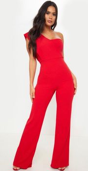 One shoulder Red Jumpsuit