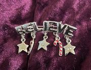 Christmas “Believe” Brooch Silver w/ Candy Canes and Stars