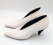 Celine V-neck pointed toe white leather pumps size EU 38