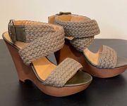 Nine West Womens Marlon Platform Heels Wedge Woven Sandals Olive Green Size 6.5