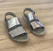vince sorce metallic silver slingback open toe sandals