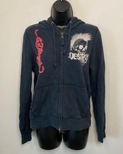 Ed Hardy Don  Christian Audigier Black Hoodie Sweater Size Medium Y2K Skull Gems