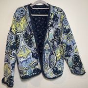 RQT Quilted Jacket Womens Size M Blue Multicolor Long Sleeve Open Lightweight