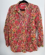 J Jill Floral Spring Colorful Button Up Long Sleeve Blouse Shirt