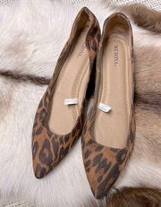 Animal print leopard faux suede pointed toe ballet flats shoes US 9