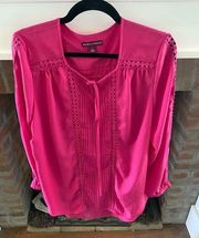 Jessica London Hot Pink Blouse Crochet Detail Plus Size 16 Business Casual