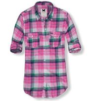 Gilly Hicks  Pink Plaid Roll Tab Long Sleeve Shirt