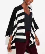 LOFT Striped Knit Sweater Poncho Cape Shrug Cardigan Black White Stripes XS/S